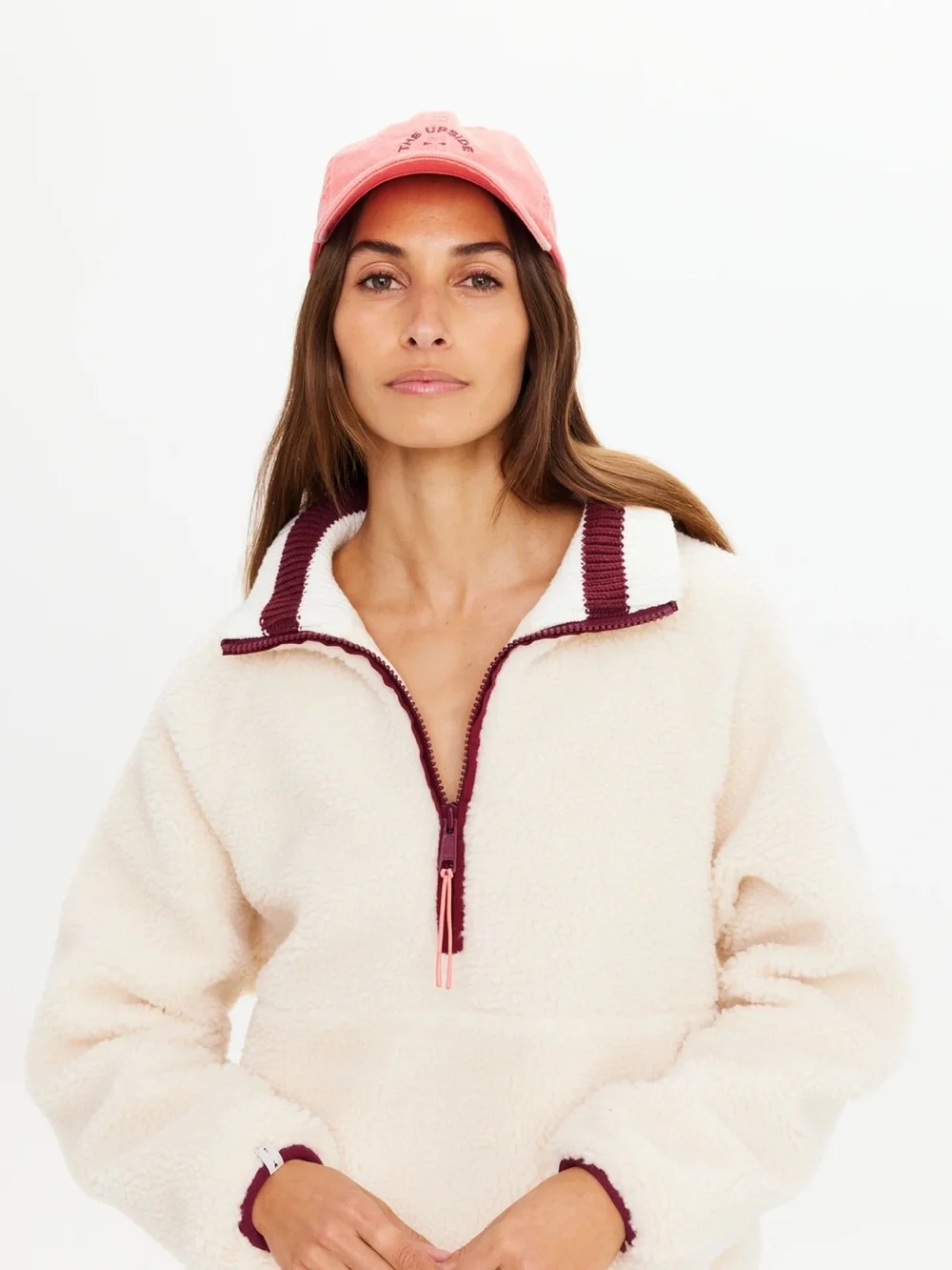The Upside Cream Cap with Pink Embroidery